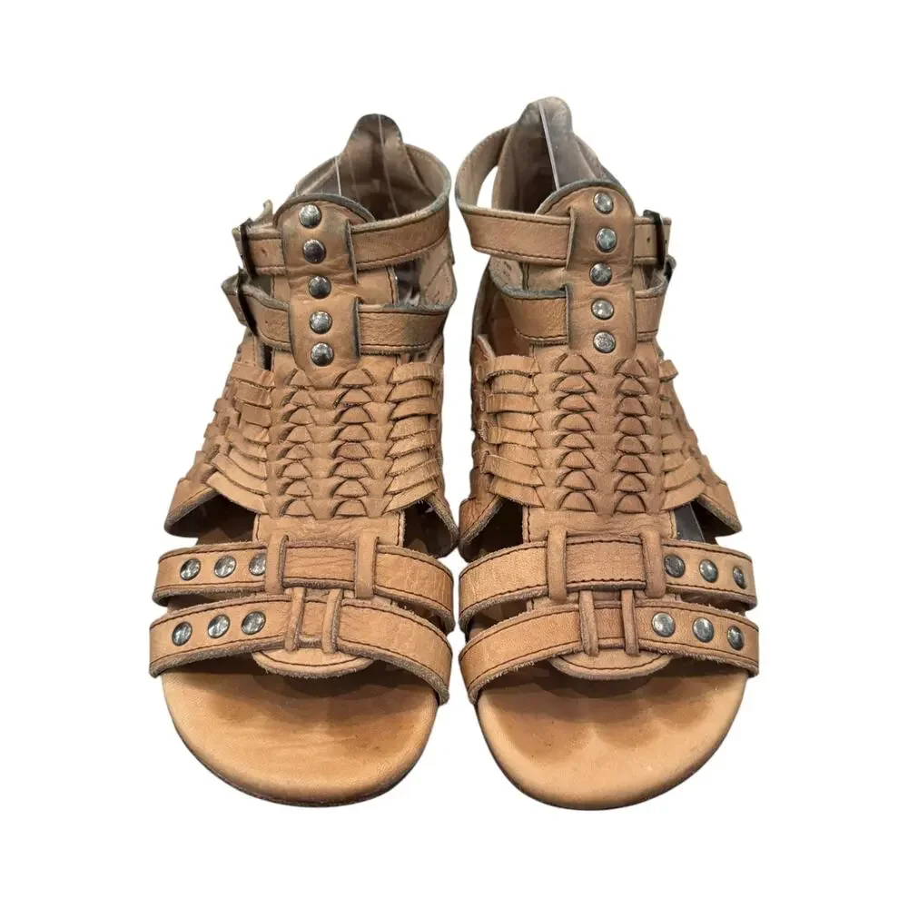 BED|STÜ Claire III Tan Woven Leather Huarache Sandals Women’s 7